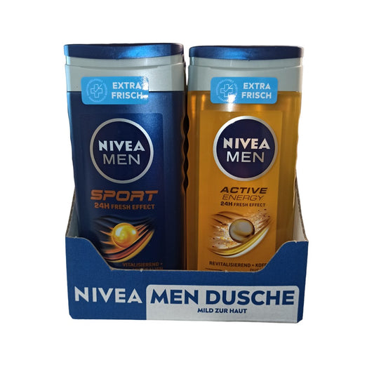 Nivea Men - Display - Douchegel - Active Energy + Sport - 2 Assortimenten - 12x250ml