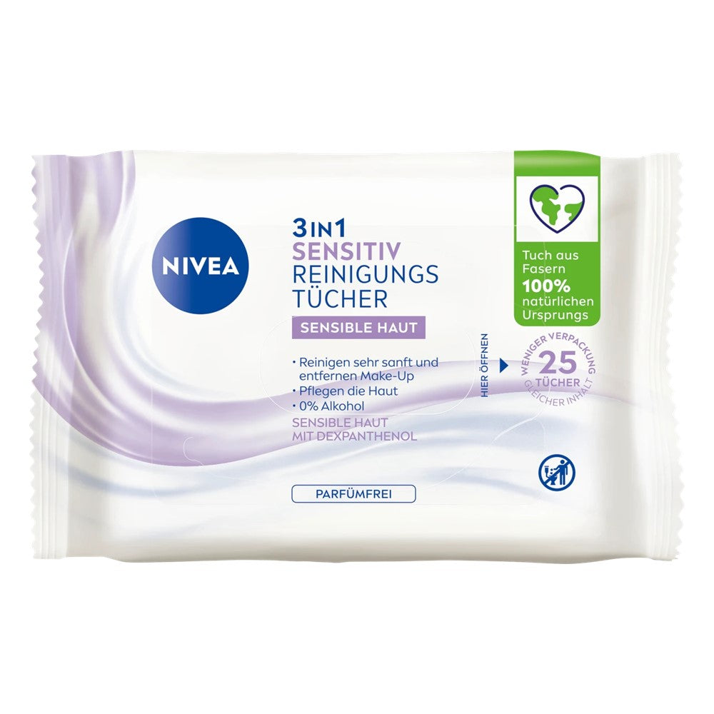 Nivea - Gezichtsreiniging - Doekjes - Sensitive - 3in1 - 25 Stuks