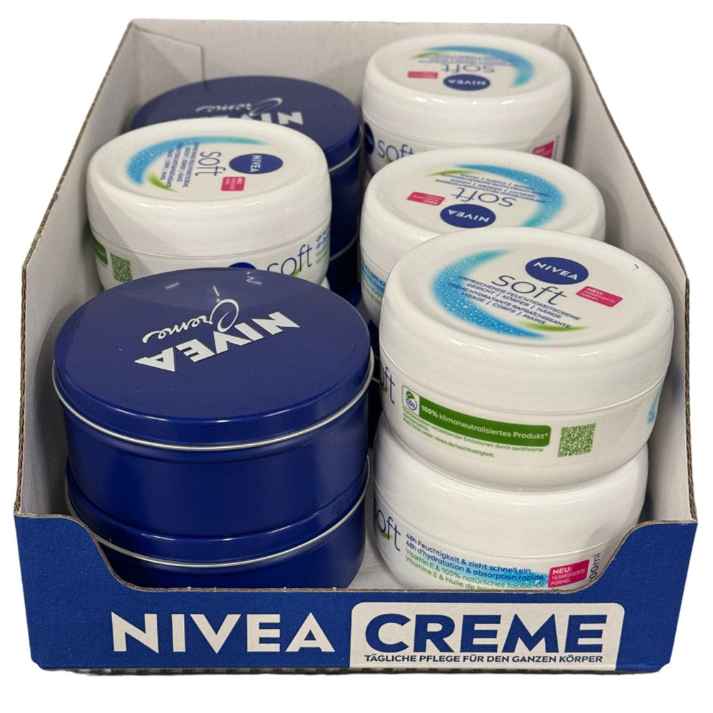 Nivea - Display - Handcreme - 5xBlik 250ml + 7xSoft 200ml - 2 Assortimenten - 12 Stuks