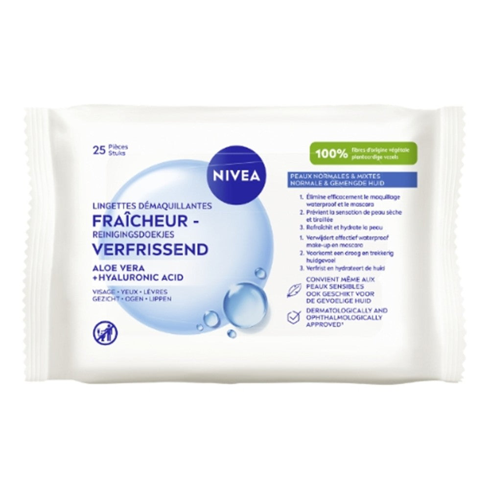 Nivea - Reinigingsdoekjes - Verfrissend - Aloe Vera & Hyaluronic Acid - 25 Stuks