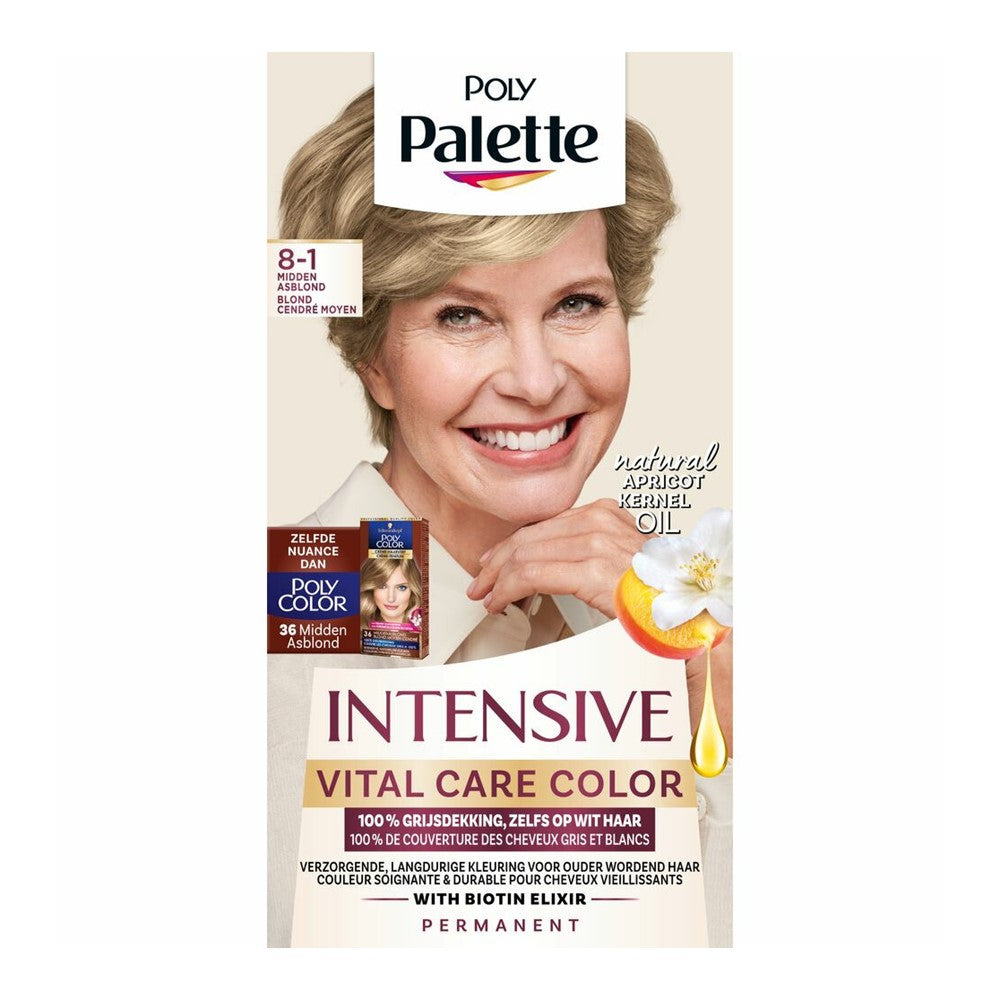 Poly Palette - Haarverf - 8-1 - Intensive Vital Care Color - Midden Asblond - 1 Stuk