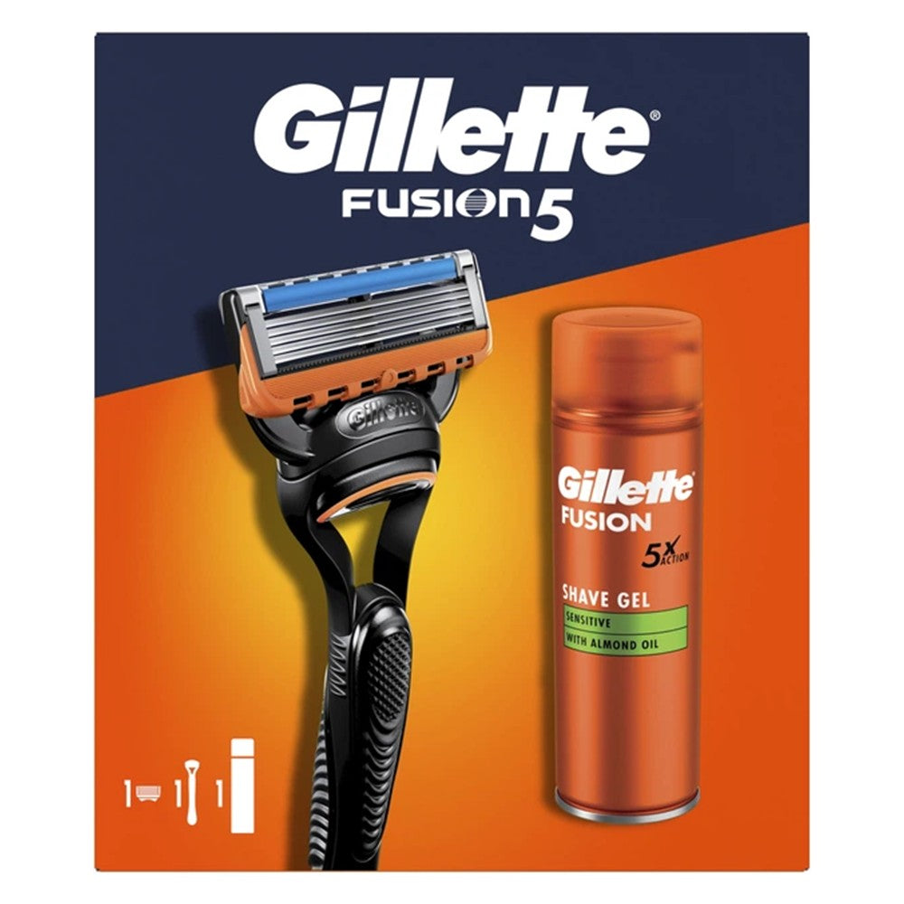 Gillette - Scheergel - Fusion 5 - 1 Houder + 1 Mes + 1 Shave Gel Sensitive 200ml - 1 Stuk