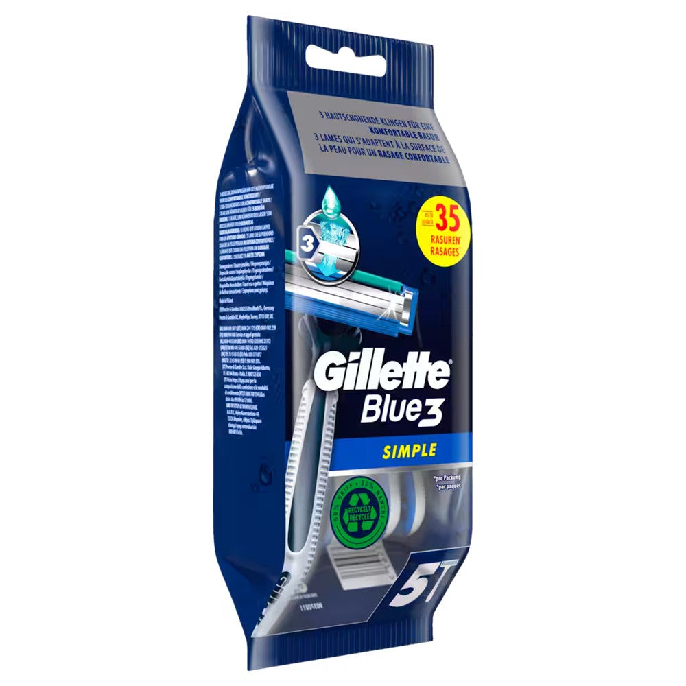 Gillette - Scheermesjes - 3 Messen - Blue3 - Simple - 5 Stuks