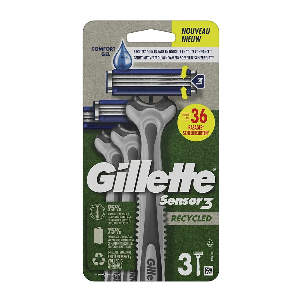 Gillette Sensor3 - Scheermesjes - 5 Messen - Recycled - 3 Stuks