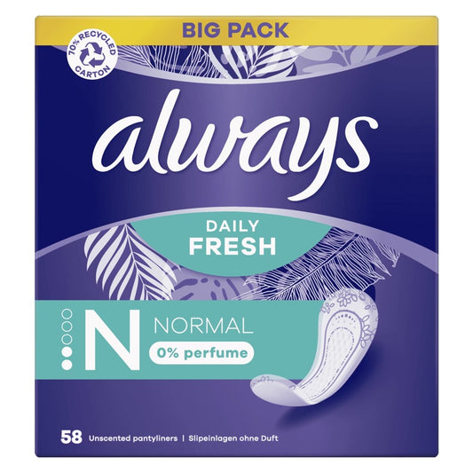 Always - Inlegkruisjes - 2 Normal - Daily Fresh - 0% Perfume - 58 Stuks