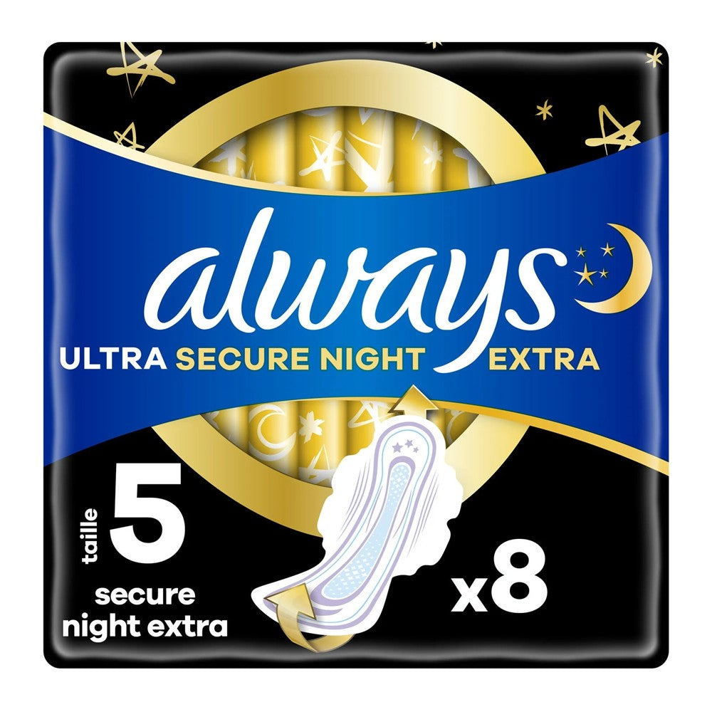 Always - Maandverband - 5 Wings - Secure Night Extra - 8 Stuks