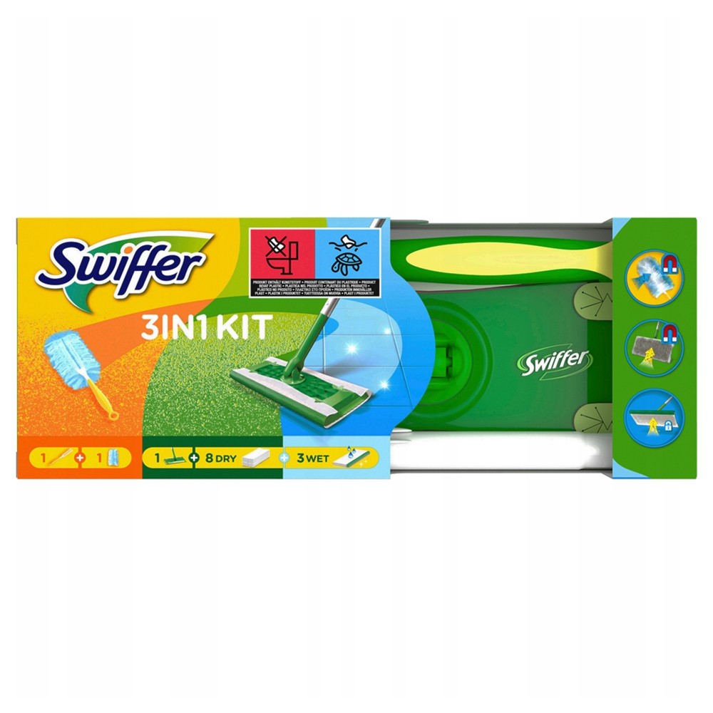 Swiffer - Vloerdoekjes - Starterset - 1 Apparaat + 8 Dry Doekjes + 3 Wet Doekjes - 1 Duster Kit - 12 Stuks