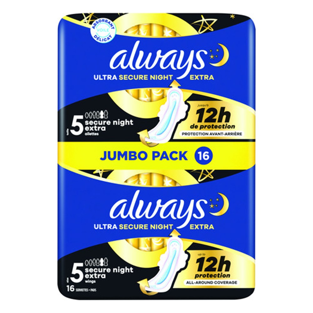 Always - Maandverband - 5 Size - Ultra Secure Night - Extra Wings - 16 Stuks