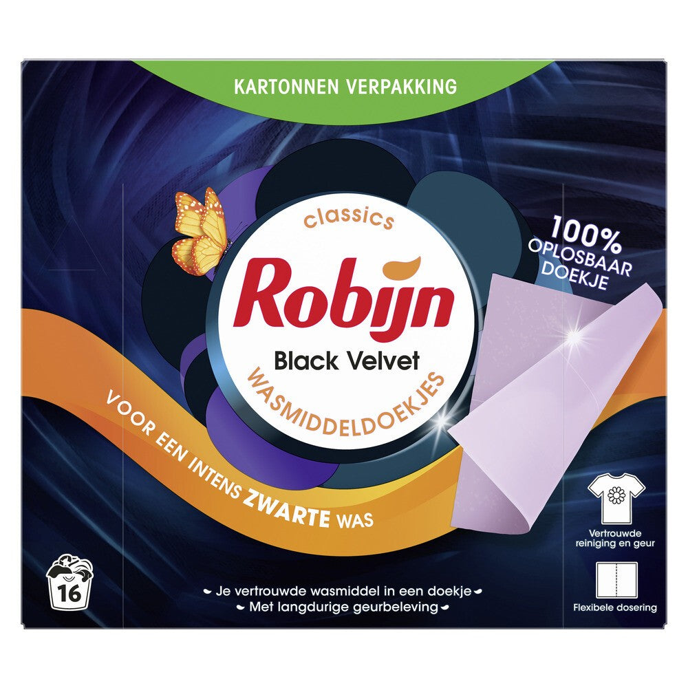 Robijn - Wasmiddel - Doekjes - Black Velvet - 16Wb/67g