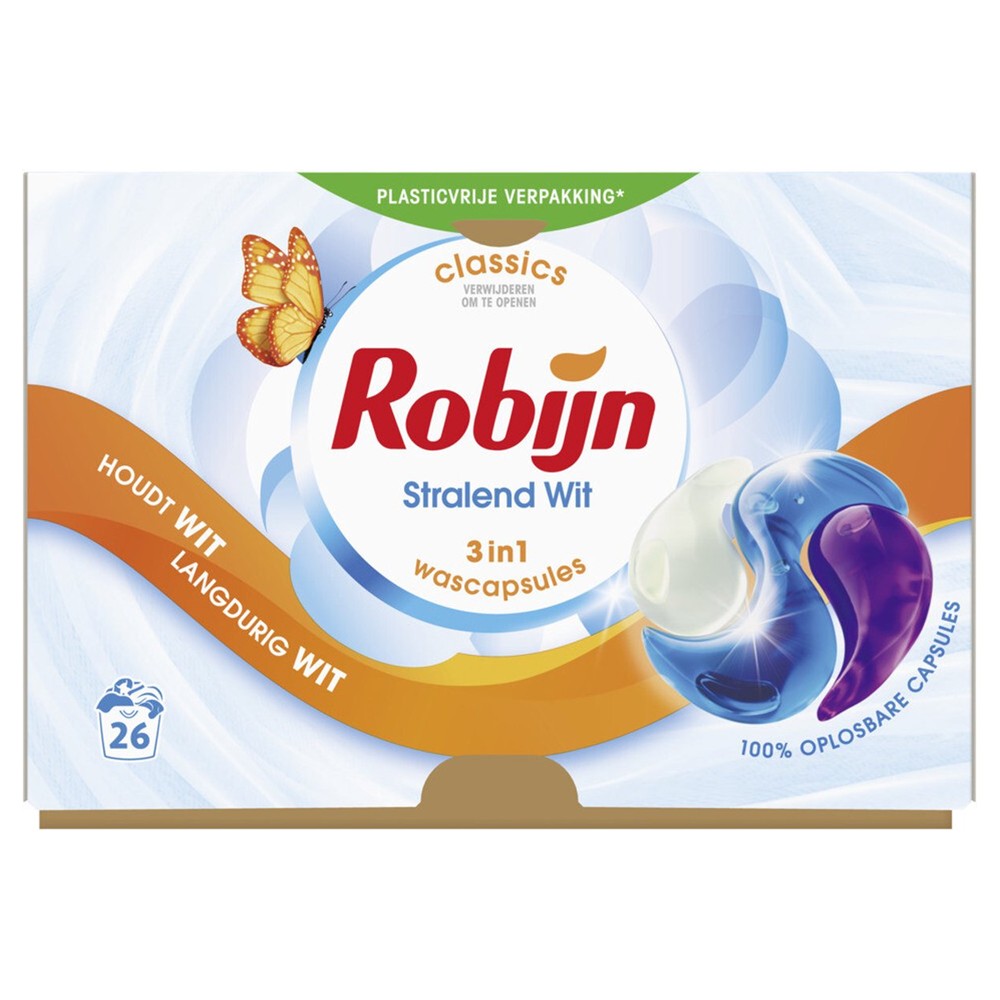 Robijn - Wasmiddel - Pods - Stralend Wit - 3in1 - Wit - 26Wb/549g