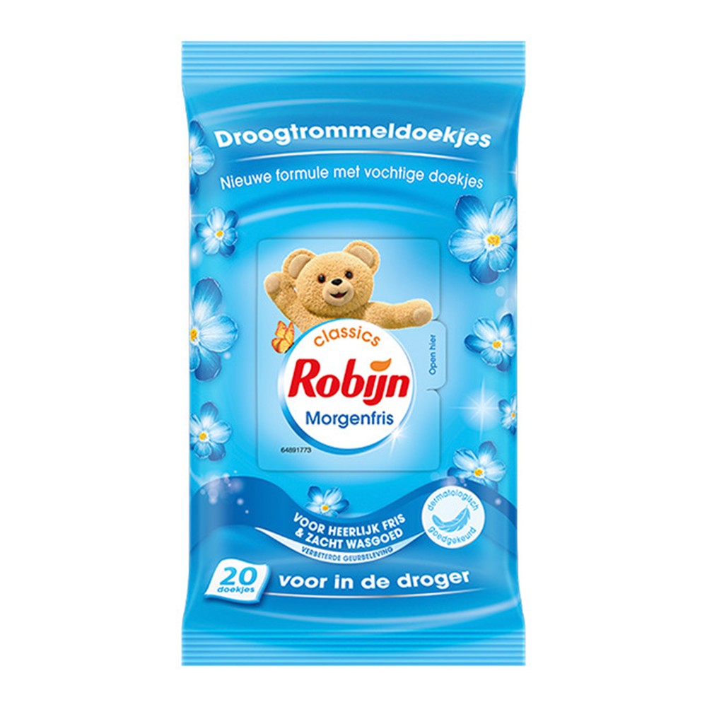 Robijn - Wasverzachter - Droogtrommeldoekjes - Vochtige Doekjes - Morgenfris - 20 doekjes