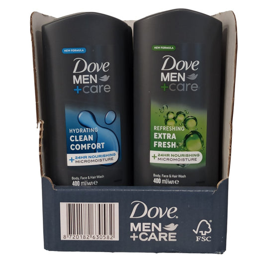 Dove Men+Care - Display - Douchegel - Clean Comfort + Extra Fresh - 2 Assortimenten - 400ml