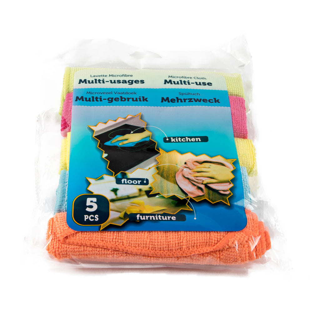 Cleany - Huishoud artikelen - Microvezeldoekjes - 30x30cm - Multicolor - 5 Stuks