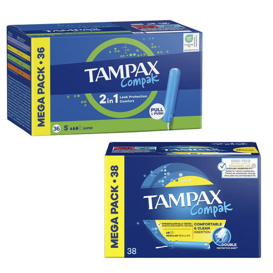 Tampax Compak - Tampons - Gemengde Doos - 5 x Regular + 8 x Super - 2 Assortimenten - 13 Stuks