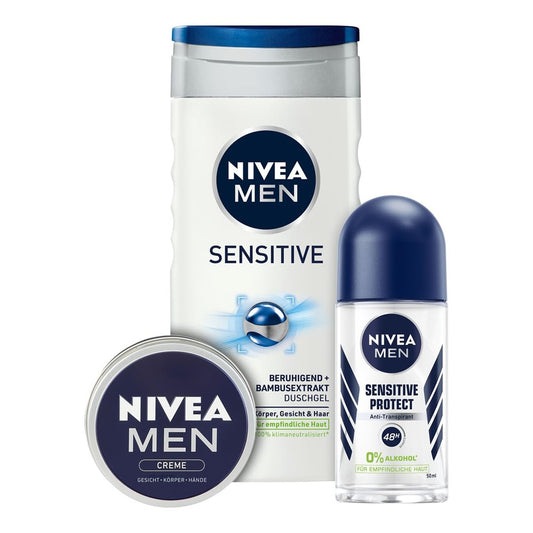 Nivea Men - Geschenkset - Douchegel + Roller + Cream - Active Sensitive - 3 Stuks