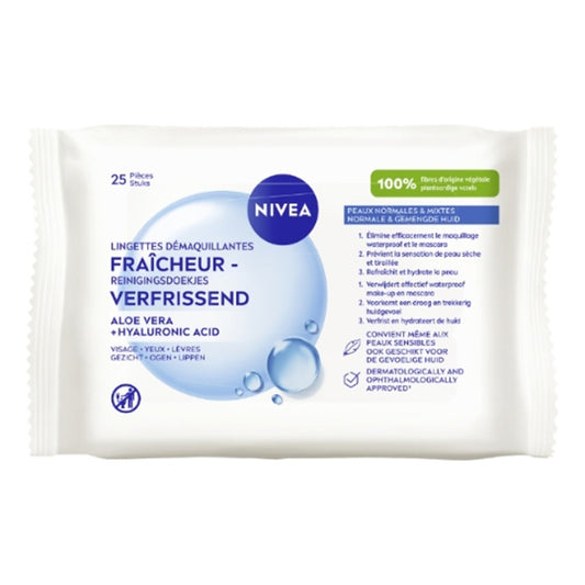 Nivea - Reinigingsdoekjes - Verfrissend - Aloe Vera & Hyaluronic Acid - 25 Stuks