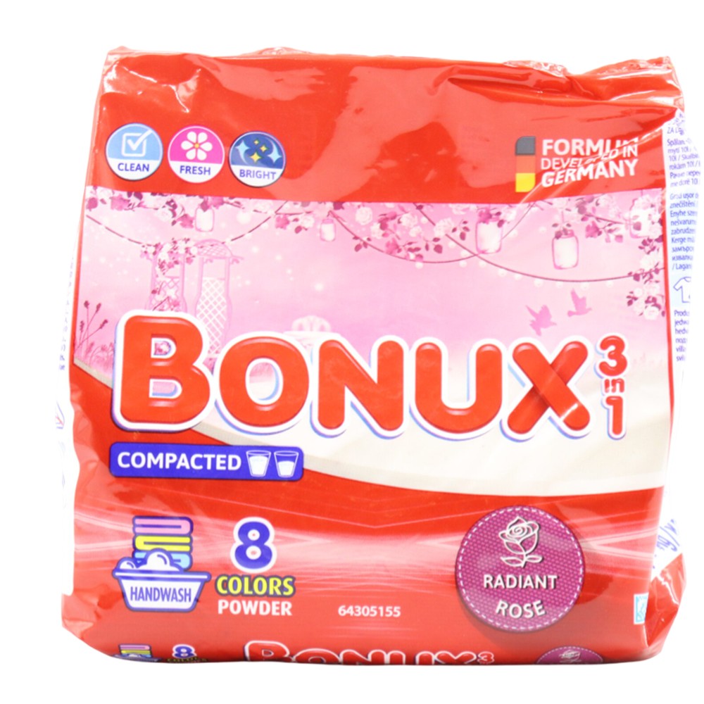 Bonux - Wasmiddel - Poeder - 3in1 - Rose - 8Wb/400g
