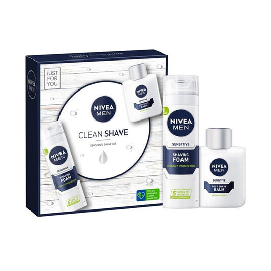 Nivea Men - Geschenkset - Scheerschuim + Aftershave - Clean Shave Kit - Sensitive - 2 Stuks