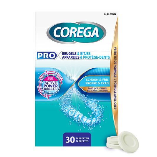 Corega - Kunstgebitverzorging - Bruistablet - Active Power Bubbles - Schoon & Fris - 30 Stuks