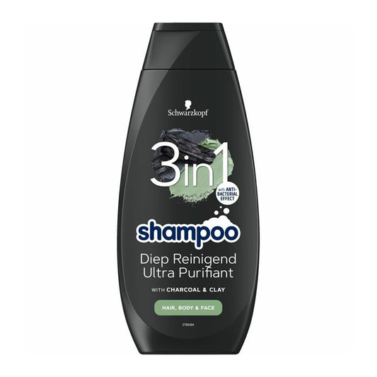 Schwarzkopf - Shampoo - 3in1 Diep Reinigend - Charcoal & Clay - 400ml