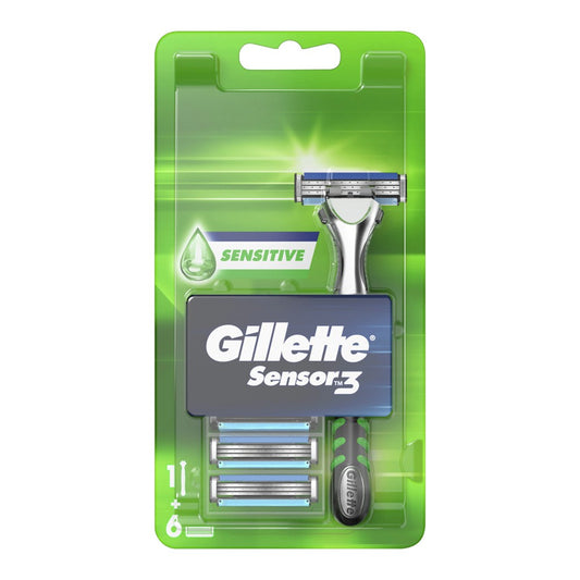 Gillette Sensor3 - Scheermesjes - 3 Messen - Sensitive - 1 App. + 6 Ref. - 7 Stuks
