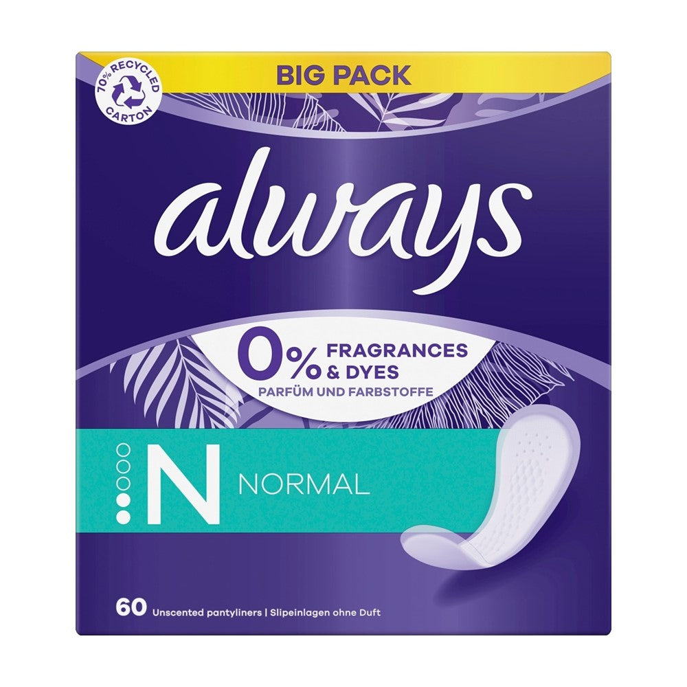 Always - Inlegkruisjes - 2 Normal - %0 Fragrances - Big Pack - 60 Stuks