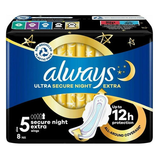 Always - Maandverband - 5 Secure Night Extra With Wings - Ultra Secure Night Extra - 8 Stuks