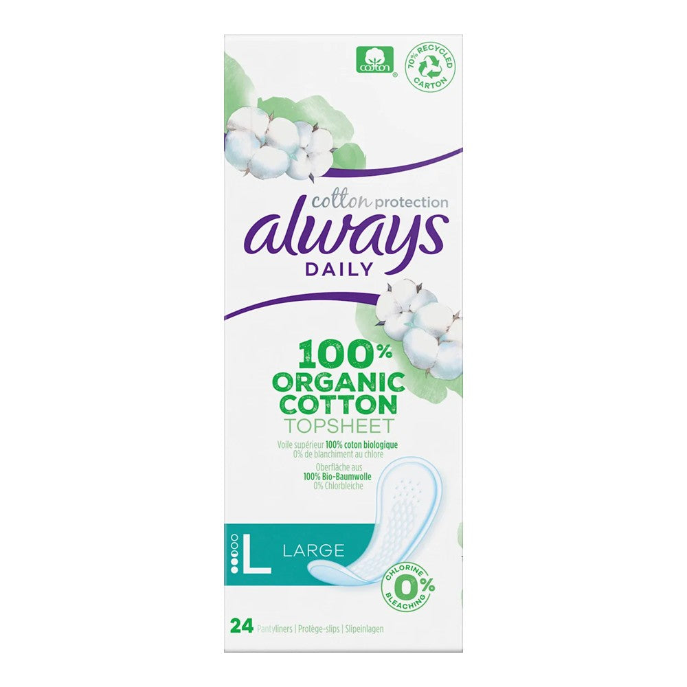 Always Cotton Protection - Inlegkruisjes - 2.5 Long - Organic Cotton Topsheet - 24 Stuks