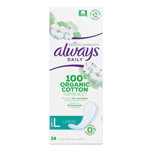 Always Cotton Protection - Inlegkruisjes - 2.5 Long - Organic Cotton Topsheet - 24 Stuks