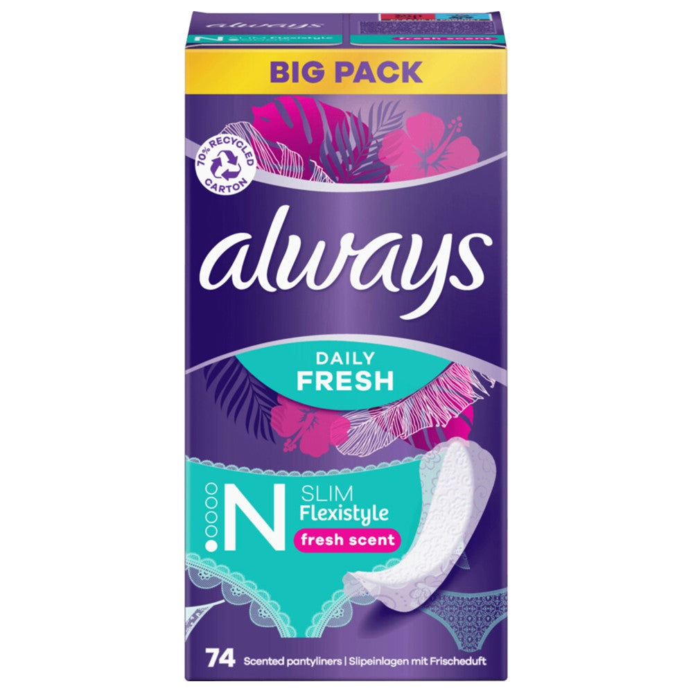 Always - Inlegkruisjes - 1 Normal - Daily Fresh - Slim Flexistyle - Fresh Scent - 74 Stuks