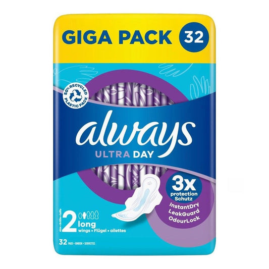 Always - Maandverband - 2 Long Wings - Ultra Day - 3x Protection - 32 Stuks