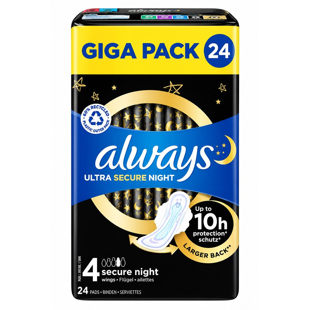Always - Maandverband - 4 Size - Ultra Secure Night - 10h Protection - 24 Stuks