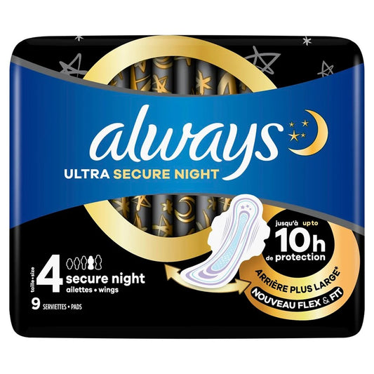 Always - Maandverband - 4 Secure Night - With Wings - 9 Stuks