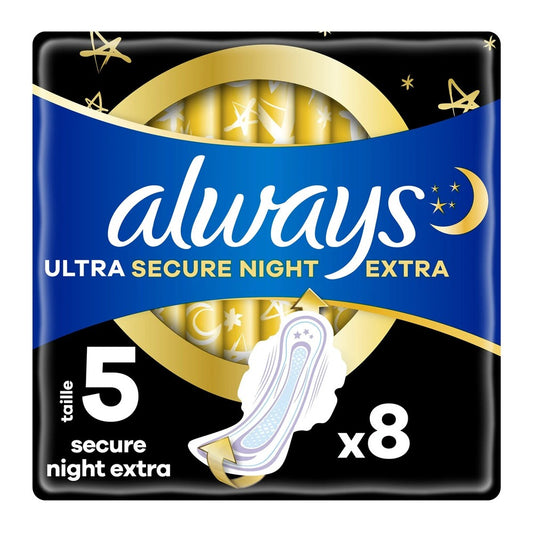 Always - Maandverband - 5 Wings - Secure Night Extra - 8 Stuks