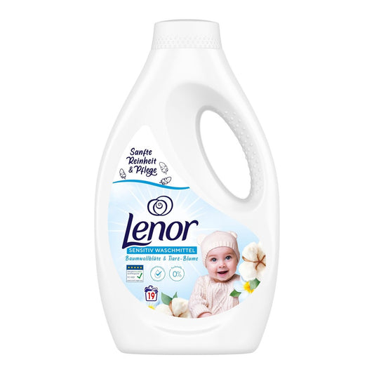 Lenor - Wasmiddel - Vloeibaar - Sensitive - Cotton flowers & Tiare flowers - 19Wb/950ml