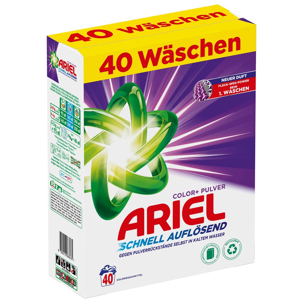 Ariel - Wasmiddel - Waspoeder - Quick Dissolving - Color+ - 40Wb/2400g