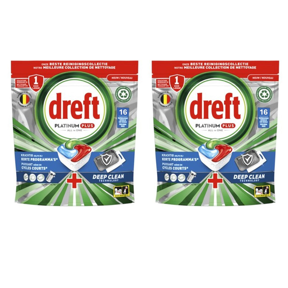 Dreft Platinum Plus - Vaatwas - Capsule - All-in 1 - Deep Clean - 2x16Wb/248g