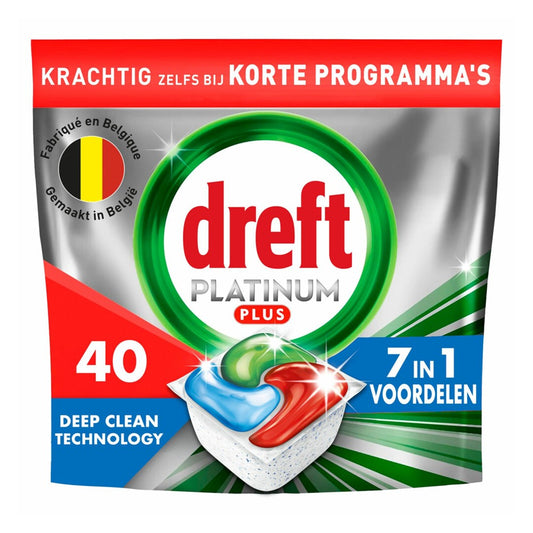 Dreft Platinum Plus - Afwasmiddel - Capsule - All-in 1 - Deep Clean - Fresh Herbal Breeze - 40Wb/620g