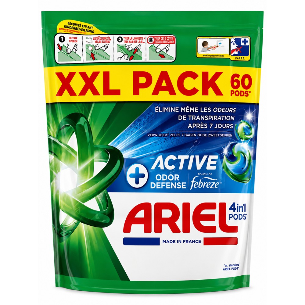 Ariel - Wasmiddel - Pods - Active Odor Defense - Touch of Febreze - 60Wb/1278g