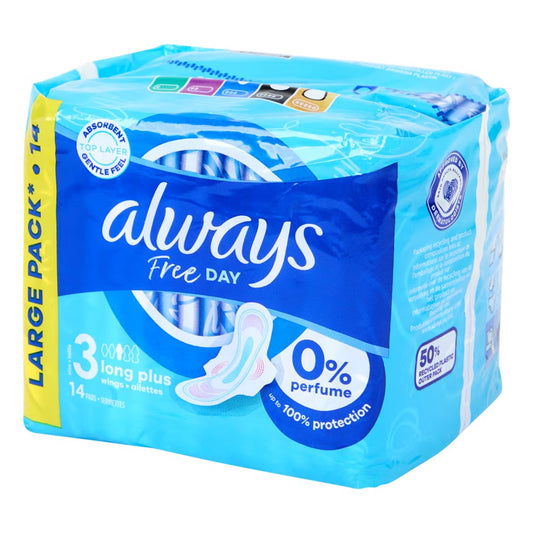 Always Free Day - Maandverband - 3 Long Plus Wings - Large Pack - 14 Stuks