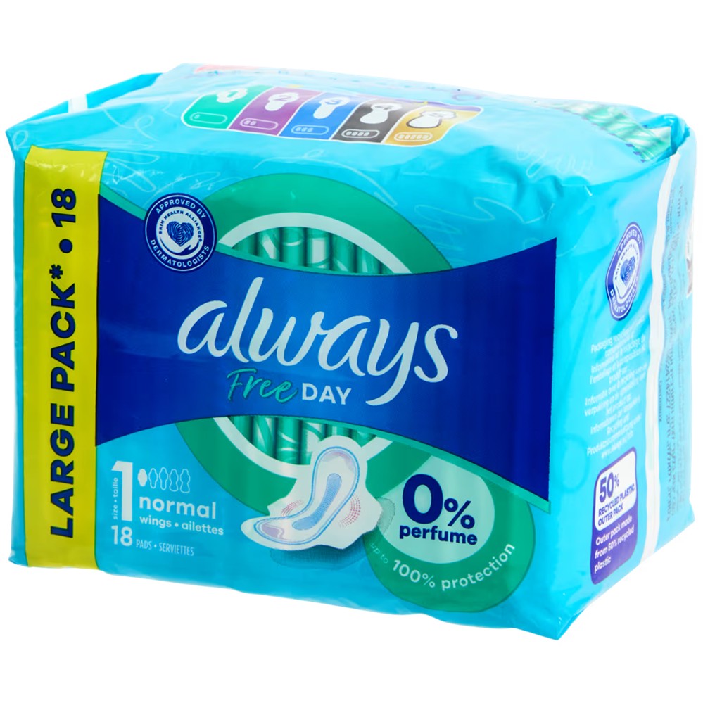 Always - Maandverband - Free Day Sanitary Towels - Size 1 Normal Wings - 18 Stuks