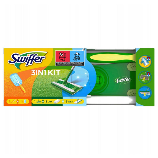 Swiffer - Vloerdoekjes - Starterset - 1 Apparaat + 8 Dry Doekjes + 3 Wet Doekjes - 1 Duster Kit - 12 Stuks