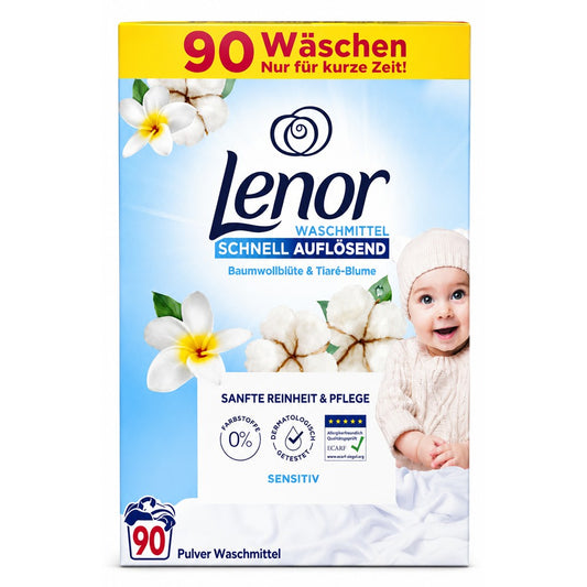 Lenor - Wasmiddel - Waspoeder - Sensitive - Cotton Blossom & Tiare Flower - 90Wb/4.95kg