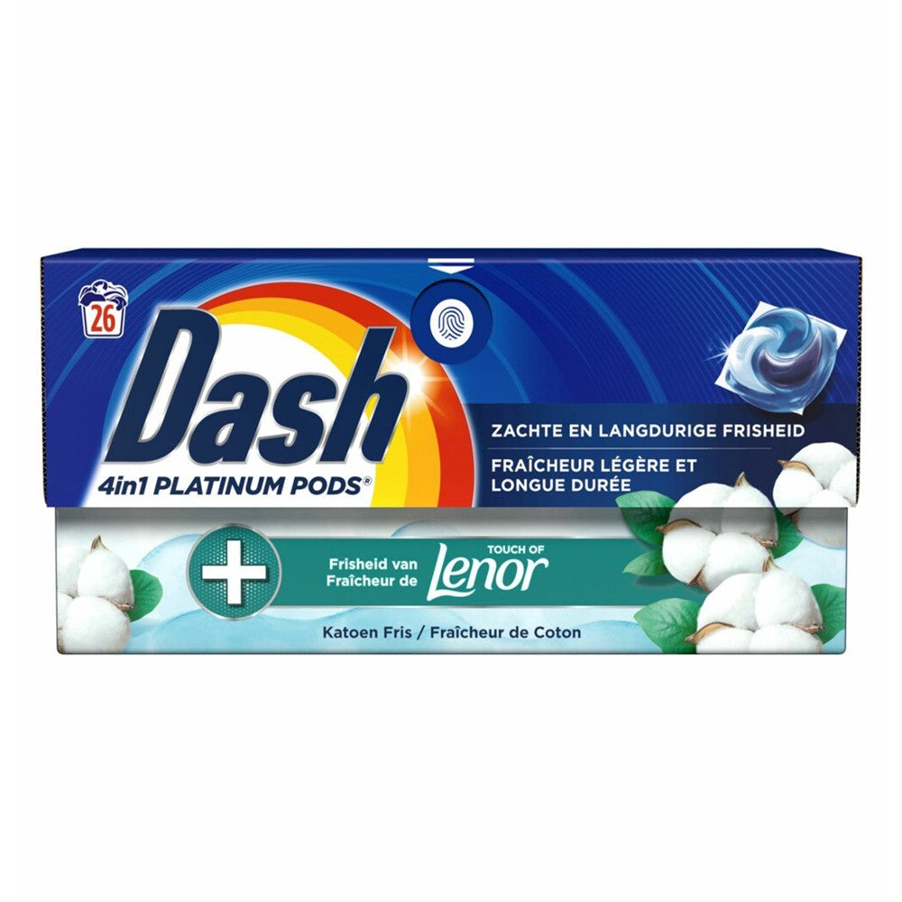 Dash - Wasmiddel - Pods - 4in1 Platinum Pods - Touch Of Lenor - Katoen Fris - 26Wb/603.2g