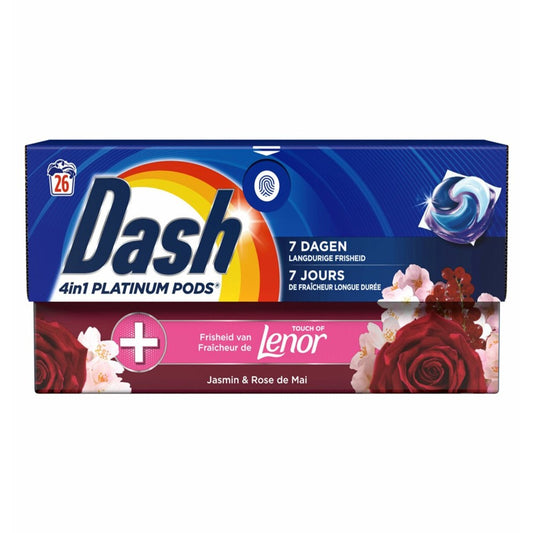 Dash - Wasmiddel - Pods - 4in1 Platinum Pods - Touch Of Lenor - Jasmin & Rose de Mai - 26Wb/509.6g