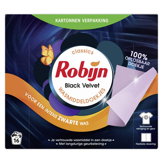 Robijn - Wasmiddel - Doekjes - Black Velvet - 16Wb/67g