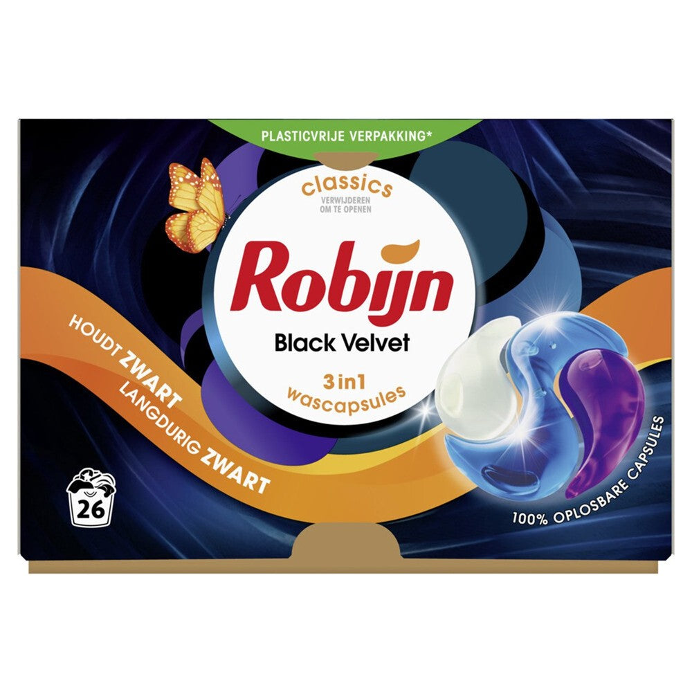 Robijn - Wasmiddel - Pods - Black Velvet - 3in1 - Zwart - 26Wb/549g