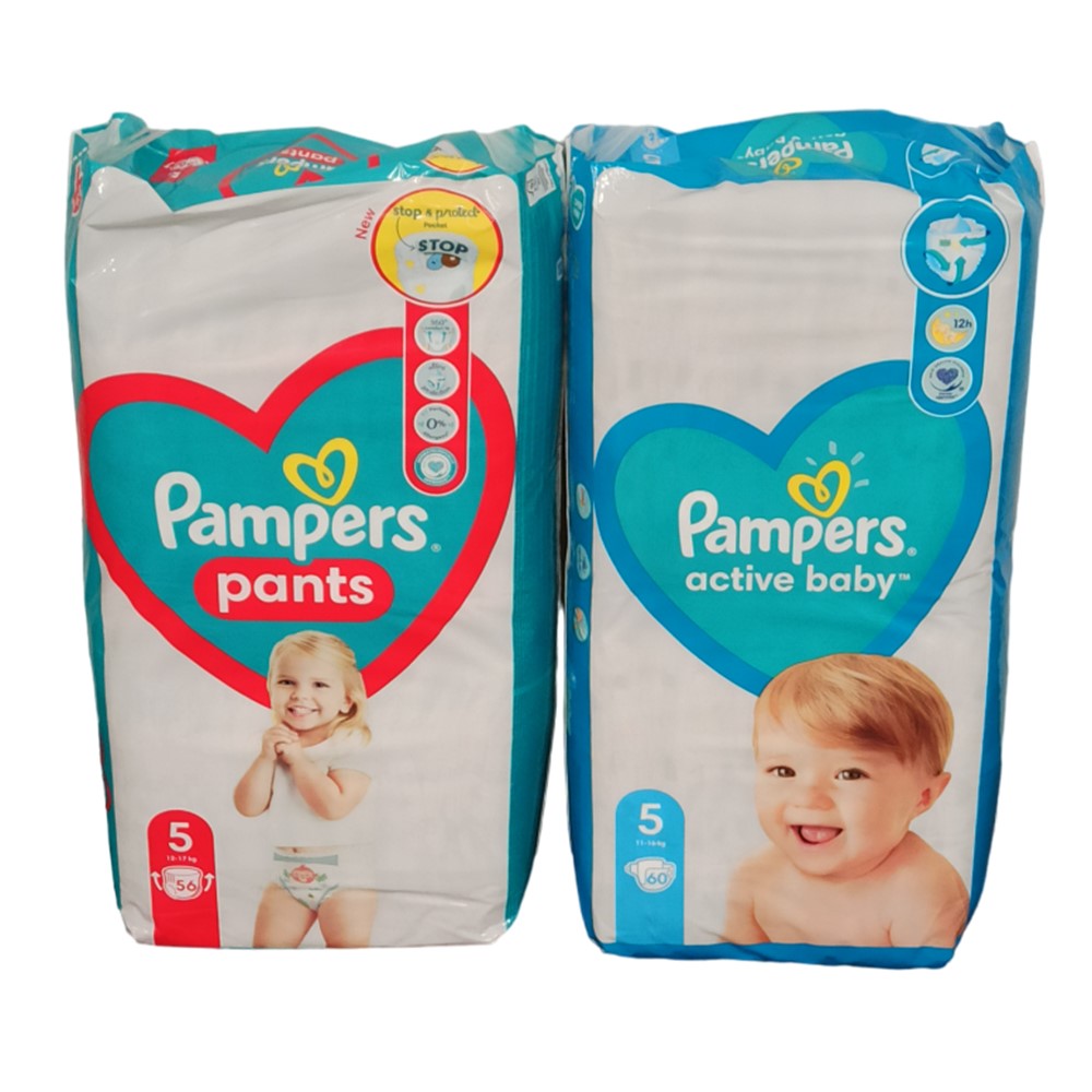 Pampers - Luiers - Gemengde Doos - 60xSize 5 - 11-16kg Active Baby + - 56xSize 5 - 12-17kg Pants - 2 Stuks