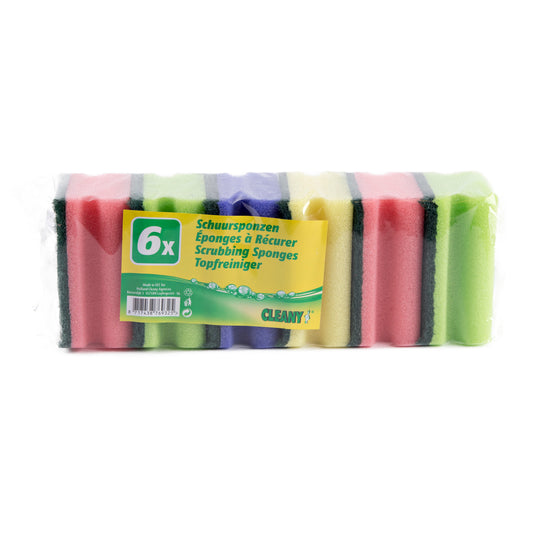 Cleany - Huishoud artikelen - Schuursponzen - Multicolor - 6 Stuks
